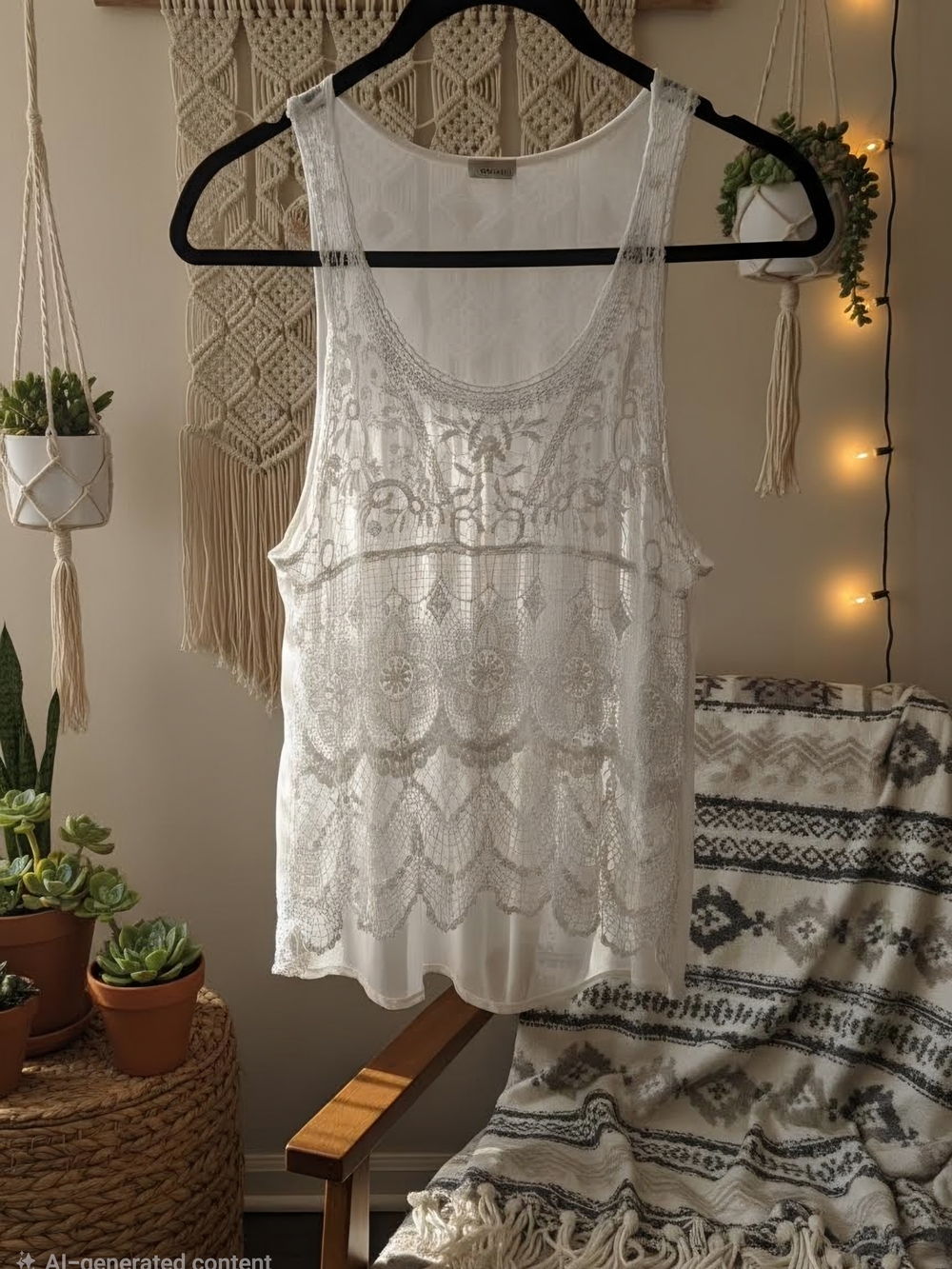 Vintage crochet lace cami tank. Small